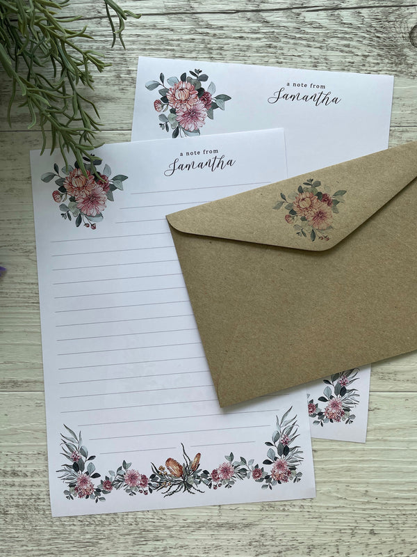 AUSTRALIAN NATIVE BOUQUET Personalised Writing Paper Set of 20