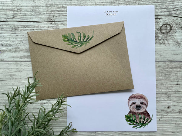 SLOTH Personalised Writing Paper Set of 20