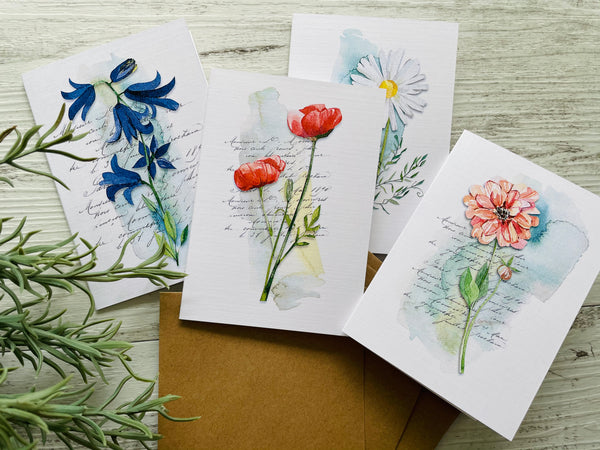 WILDFLOWERS cards set of 4