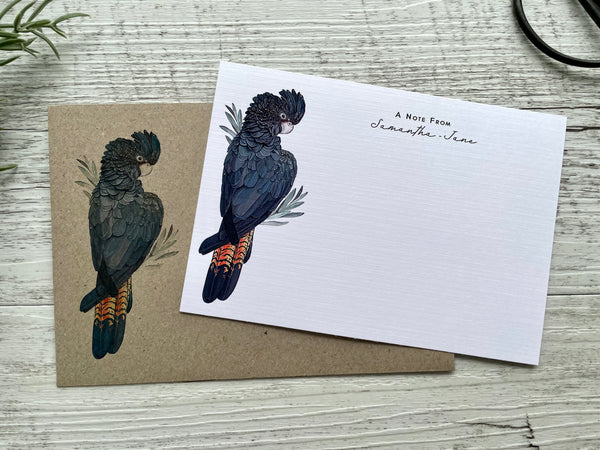 AUSTRALIAN RED-TAILED BLACK COCKATOO Personalised Flat Notecards Set Of 10