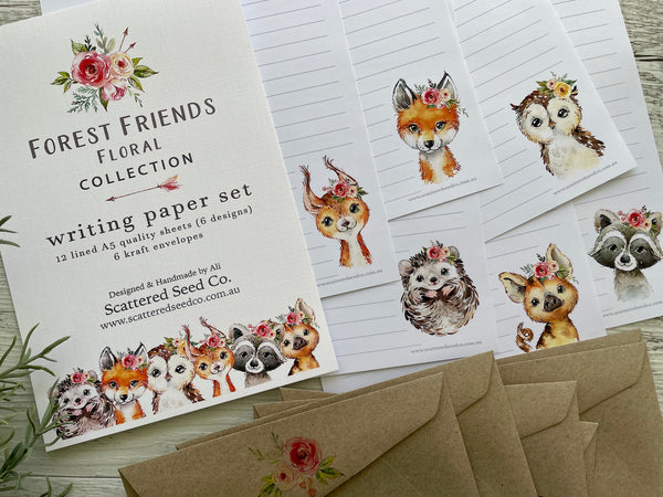 FOREST FRIENDS Writing Paper Set (Non-Personalised) FLORAL