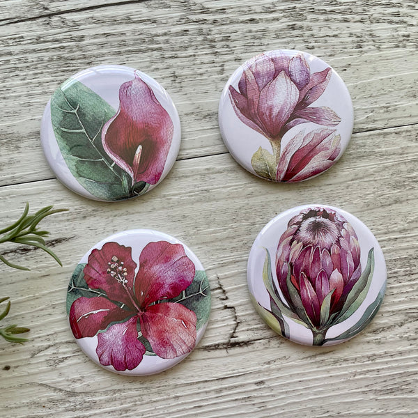 TROPICAL COLLECTION Large Magnets - Magnolia, Protea, Calla Lily, Hibiscus