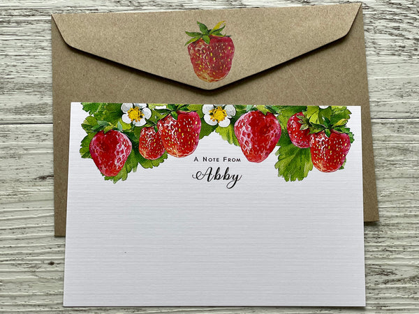STRAWBERRY Personalised Flat Notecards Set Of 10