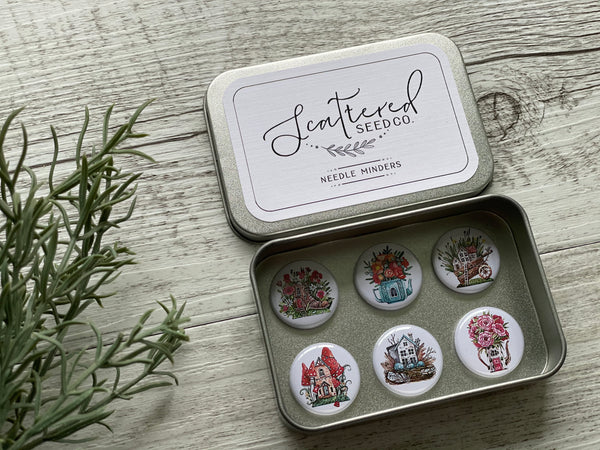 FAIRY HOUSE GARDEN Needle Minders or Magnets set of 6